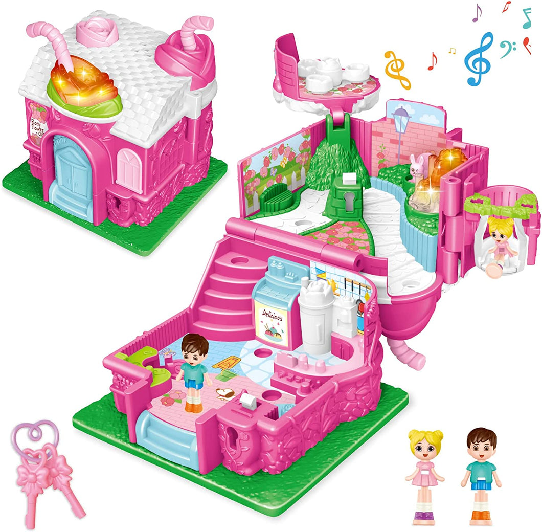 Cafe Garden Dolls House Portable Dollhouse Playset Pretend Play Toy With light and sound Mini 3D Doll House Great Gift for Kids-MiW-3