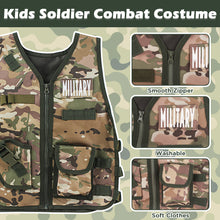 Load image into Gallery viewer, Military Soldier Camouflage Desert War Halloween Costume Role Play Set with Helmet Toy Shotgun Grenades Soldier Storage Backpack for Kids-PC-DW
