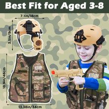 Load image into Gallery viewer, Military Soldier Camouflage Desert War Halloween Costume Role Play Set with Helmet Toy Shotgun Grenades Soldier Storage Backpack for Kids
