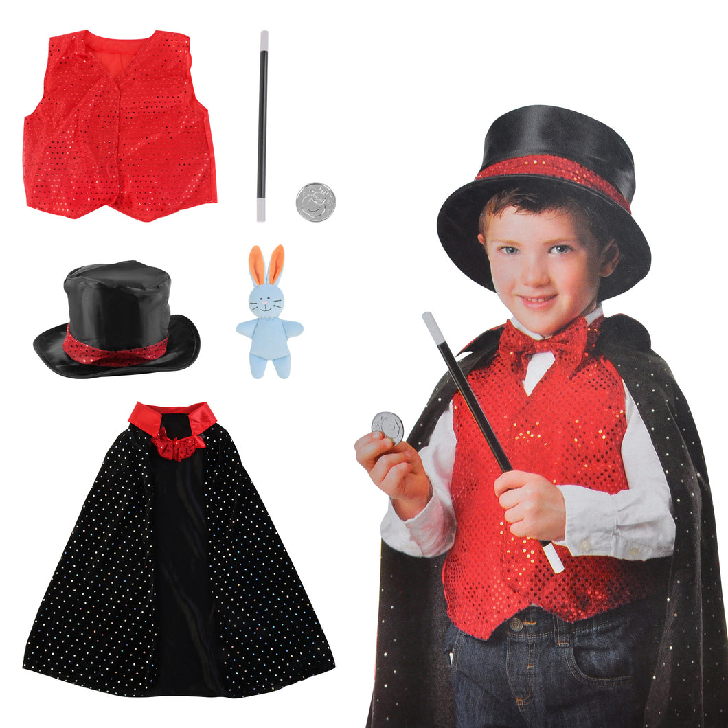 Role Play Magician Costume with Magic Hat and Wand Halloween Costume Prefect Birthday Christmas Party Gift for Children