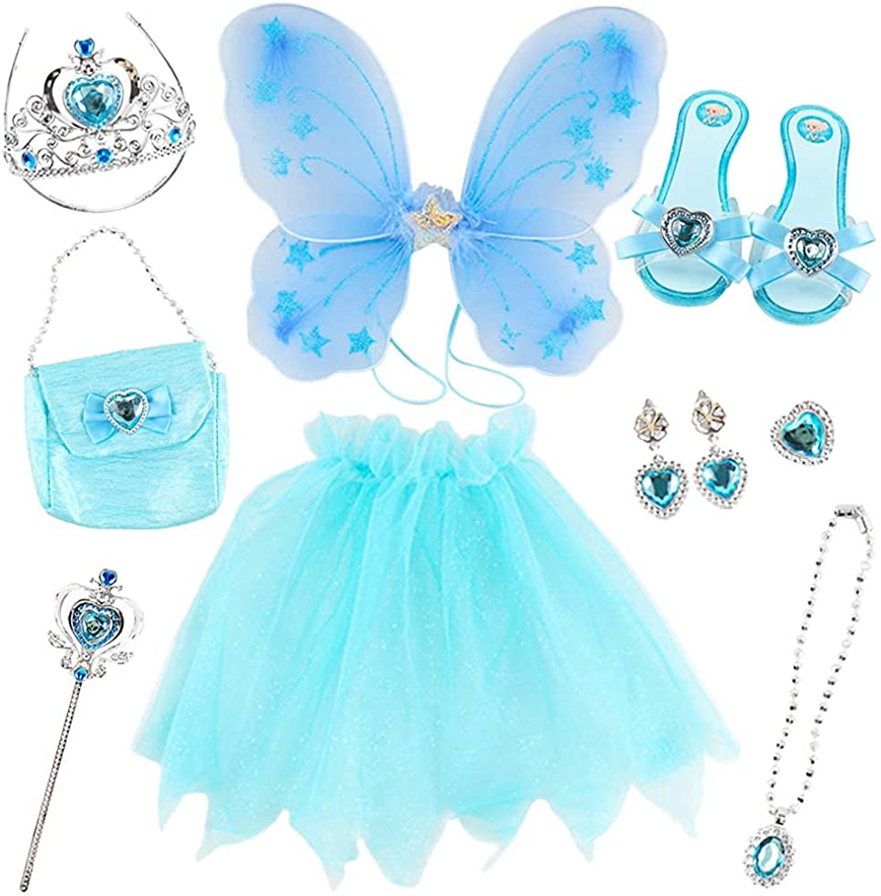 10 Pcs Fairy Princess Shoe Jewellery Boutique Play Set Fairy Wings Necklace Earrings Ring Bag Wand Princess Tiara Kids Christmas Gift Toys