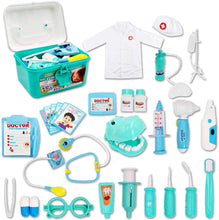 Load image into Gallery viewer, Kids Role Play Dentist Surgeon Vet Medical 30 Pcs Kit Light and Sound Electronic Stethoscope Lab Coat Cap Play Medical Equipment (Blue)-PDC-B
