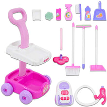 Load image into Gallery viewer, Housekeeping Cleaning Trolley Playset Caddy Includes Accessories and Toy Vacuum with Sounds and Lights-PHLC
