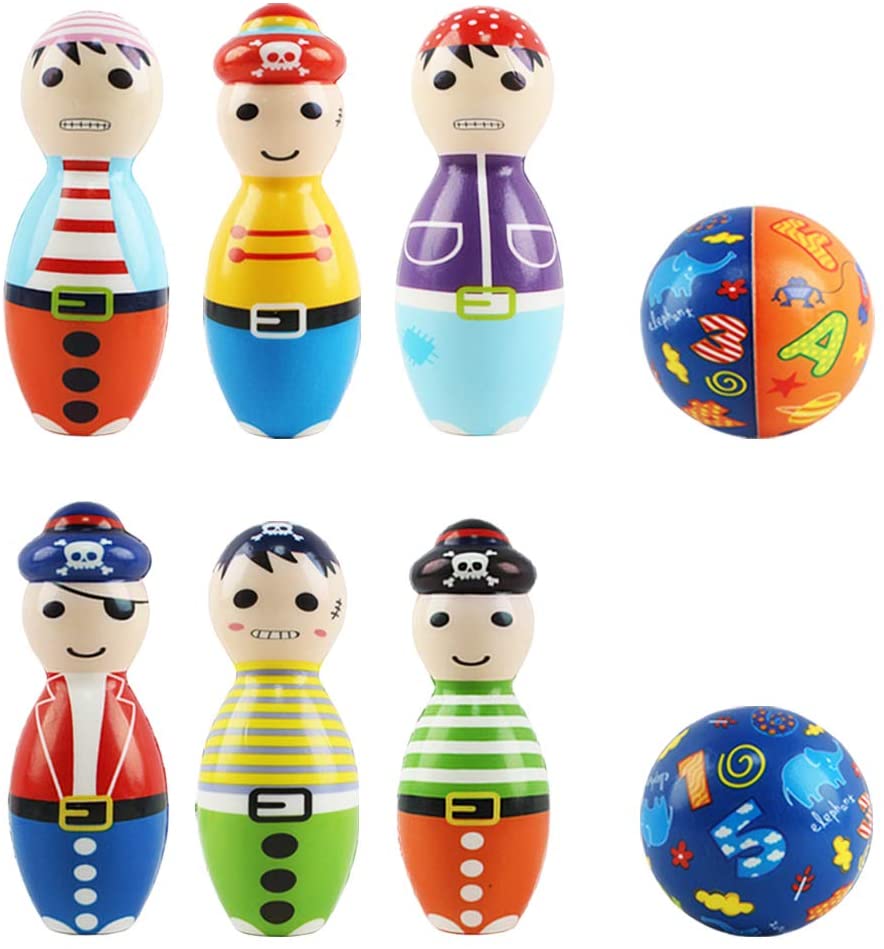 8 Piece Soft Foam Multi-coloured Pirate Skittles Bowling Indoor Outdoor Garden Game Play Set for Babies Toddlers Kids-PIBOW