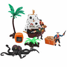 Load image into Gallery viewer, Pirate Action Figures Play Set with Boats Treasure Chest Cannons Pirate Ship and Sea Creatures - Educational Toys with Light Music-PIR

