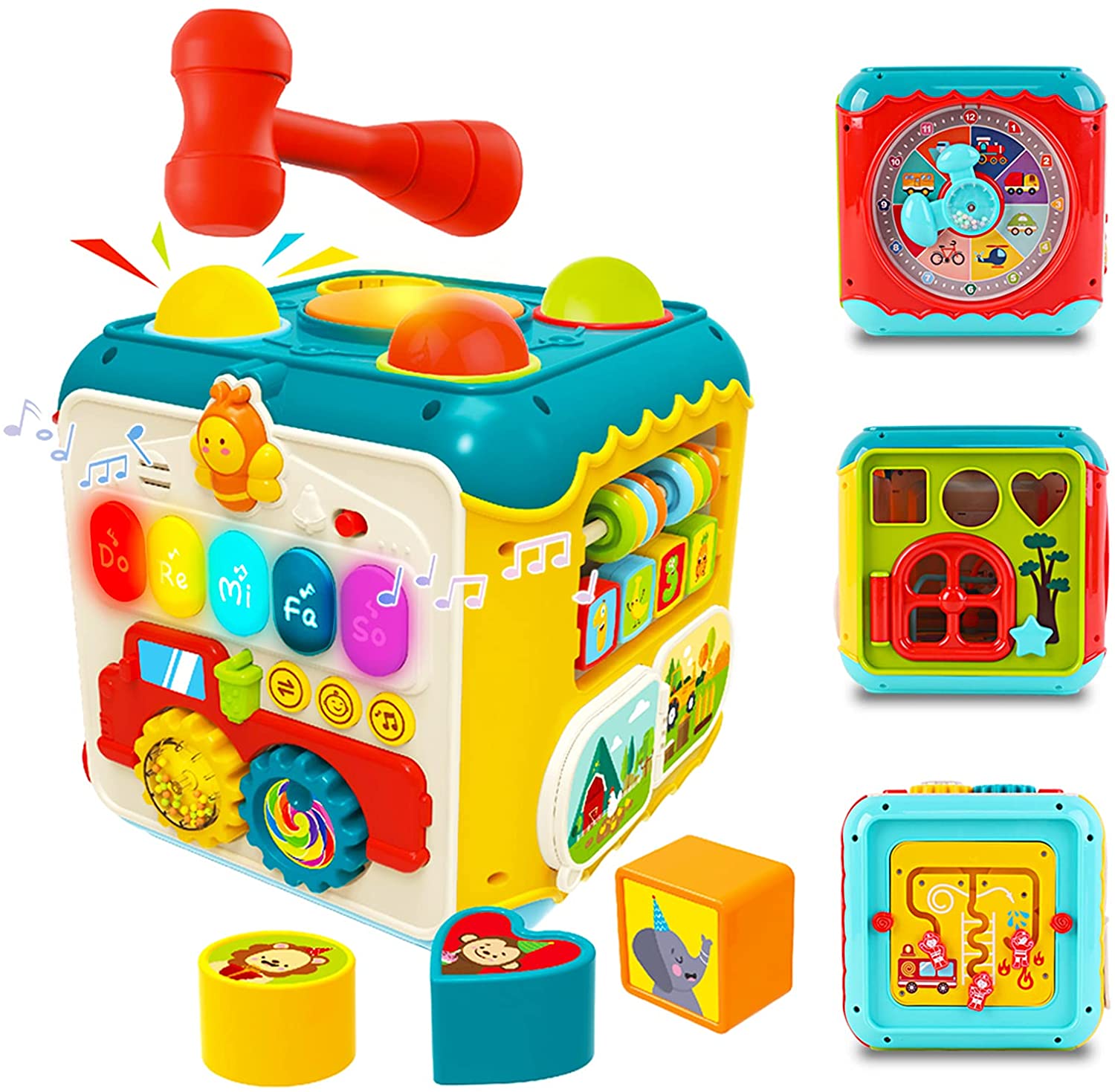 7-in-1 Activity Cube with Shapes Sorting Light and Piano Sound Early L ...