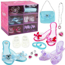 Load image into Gallery viewer, Princess Shoe and Jewelry Boutique with 4 Pairs of Shoes, Bracelets, Necklace, Bag, Earrings and Butterfly Shape Crown Tiara Included-PSB

