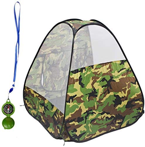 Foldable Playhouse Tent & Toy Compass with Camouflage Design - Great Indoor Outdoor Gift for Kids-PT-C