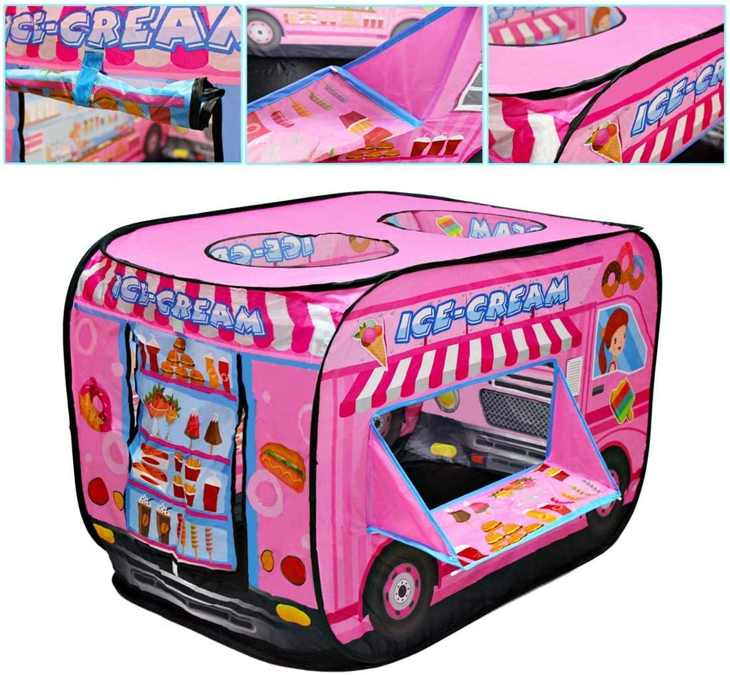 Ice Cream Truck Foldable Play Tent –Children Play House Indoor Outdoor Play Toy Great Gift for Girls Boys 3 4 5 Years Old-PT-I