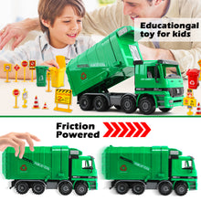 Load image into Gallery viewer, 1:10 Scale Friction Powered Engineering Construction Garbage Truck Vehicle Three Bins Inertial Automatic Sensor–Educational Gift for Kids-RC-RY
