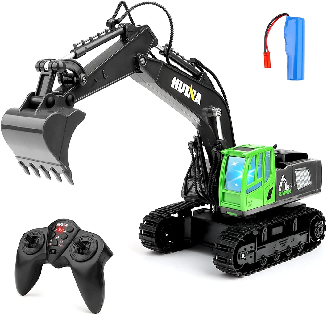 11 Channel Multifunction 2.4Ghz Remote Control Excavator 1:18 Scale Construction Vehicles RC Digger Toy with Metal Shovel LED Light for Kids