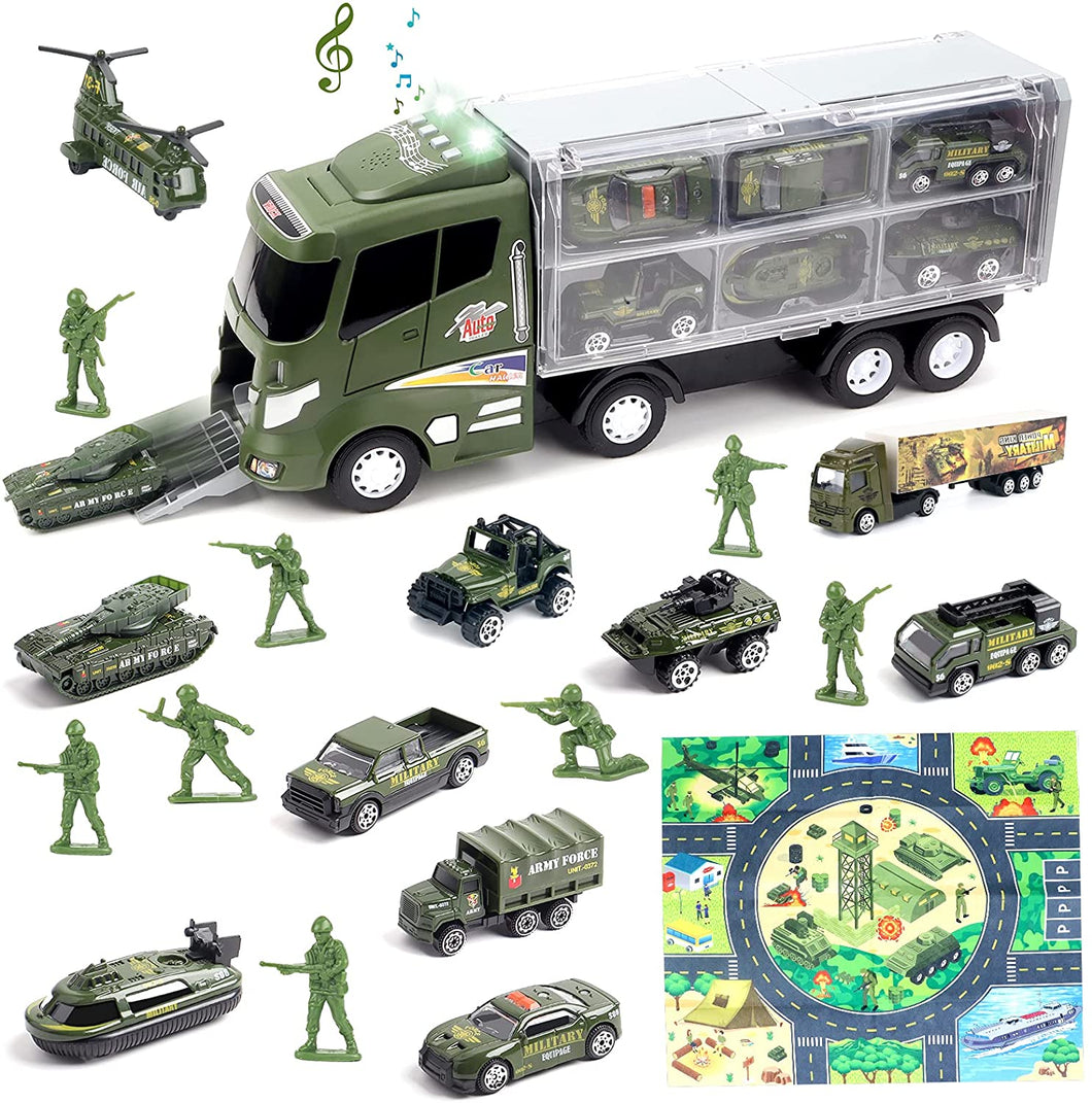 Die-Cast Rescue Emergency Military Truck Toy Set with a Carrier Truck with Map, Soldiers and Accessories for Kids-RT-MT