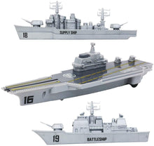 Load image into Gallery viewer, Model Military Naval Ship Aircraft Carrier Toy Play Set with Small Scale Model Planes, Battleship and Supply Ship Included-SAAC

