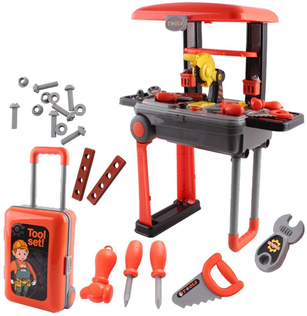 2-in-1 Deluxe Portable Tool Work Bench Suitcase Play Set with Tool Role Play Kit Educational Toys Great Birthday Christmas Gift for Kids-SC-TO