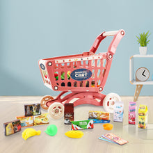 Load image into Gallery viewer, Kids Easy to Assemble Shopping Cart with Groceries, POS Machine, Plastic Money, Credit Cards and Shopping Cards - Red-SPMT-R
