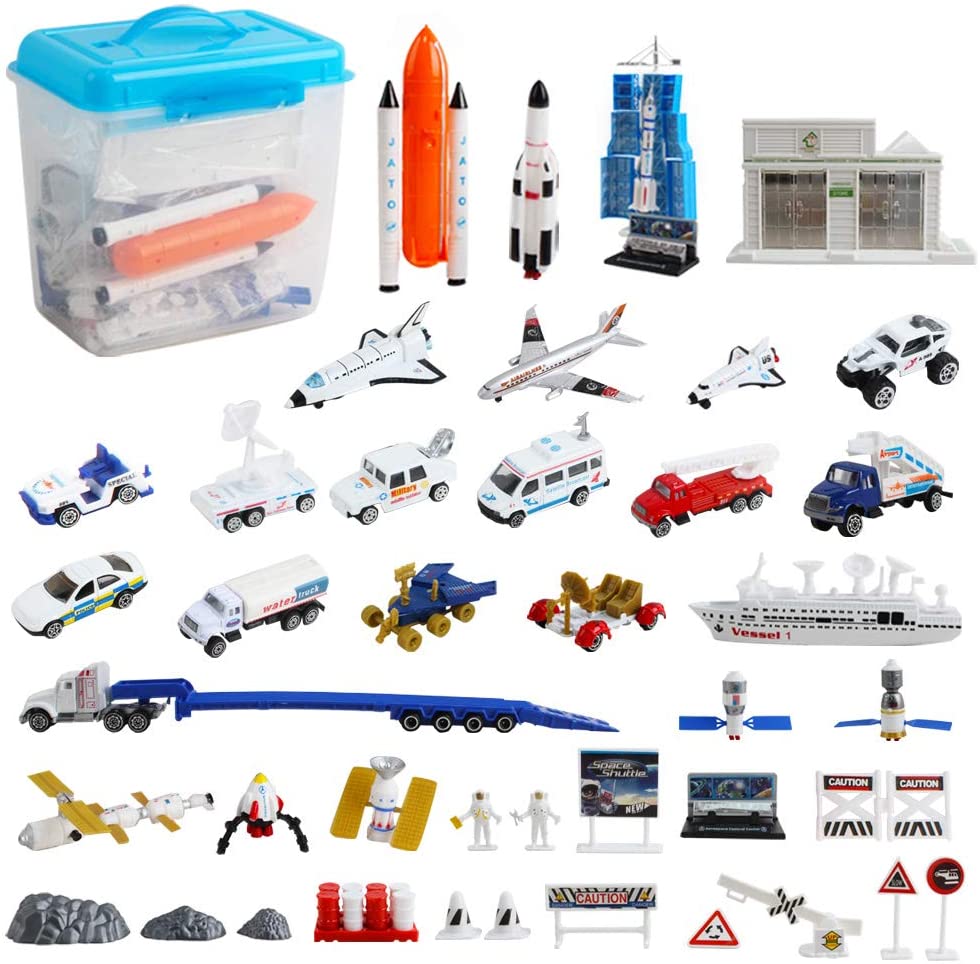44 Pcs Astronaut Space Ship Shuttle Rocket Pretend Play Set with Aerospace Control Centre Educational Toys Birthday Christmas Gift for Kids-SPS