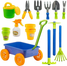 Load image into Gallery viewer, Pull along Kids Wagon Wheelbarrow and Gardening Tools Play Set Includes 10 Accessories and 4 Plant Pots-SW-GB
