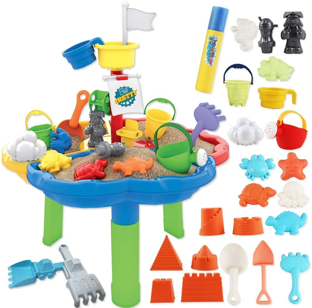 40 Pieces Sand and Water Outdoor Activity Table Play Set with Water Blaster Summer Pool Beach Toys Gifts for Children -SWT-11