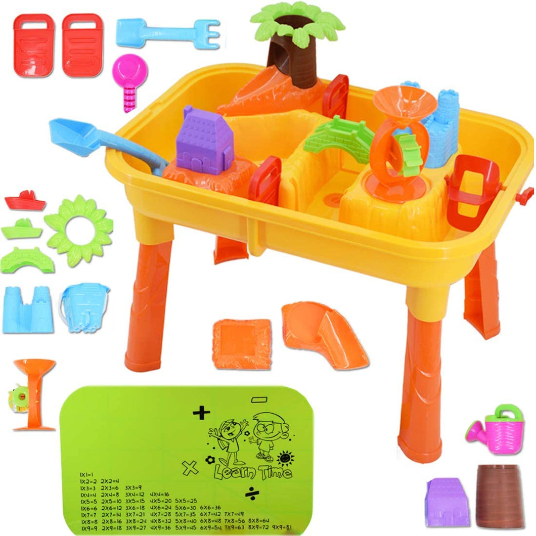Sand and Water Play Table 2 in 1 Plastic Outdoor Table for Toddlers with Times Tables and Accessories Included-SWT-4