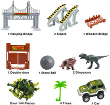 Load image into Gallery viewer, Slot Car Race Track Sets Dino World Flexible Race Track, Wooden Bridge, Ball &amp; Car with Light Play Set-TC-D1
