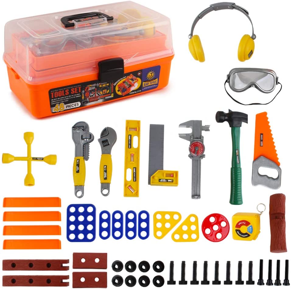 Kids Tool Set-48 Pieces Workshop Tool pretend Play Construction Toy with Portable Tool Box Case, Kids tools, Drill and Accessories Included-TO-TO