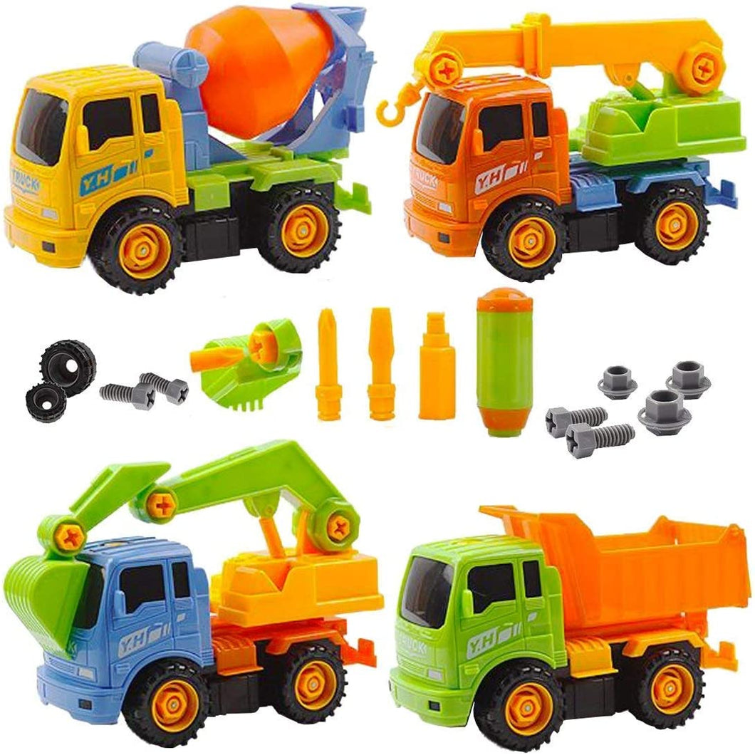 Take-Apart Construction Trucks Vehicles Play Set – Set of 4 Builder Trucks and Screw Driver Included-TR1