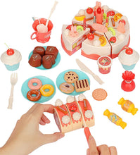 Load image into Gallery viewer, Cutting and Decorating Birthday Cake Tea Party Play Set with Candle Light and Dessert and Cake Accessories Included-TS6-P
