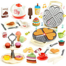 Load image into Gallery viewer, Pretend Tea Food Play Set Party Set with Pretend Waffle Maker Toy Including Dessert Accessories Educational Learning Kitchen Playset-TS9
