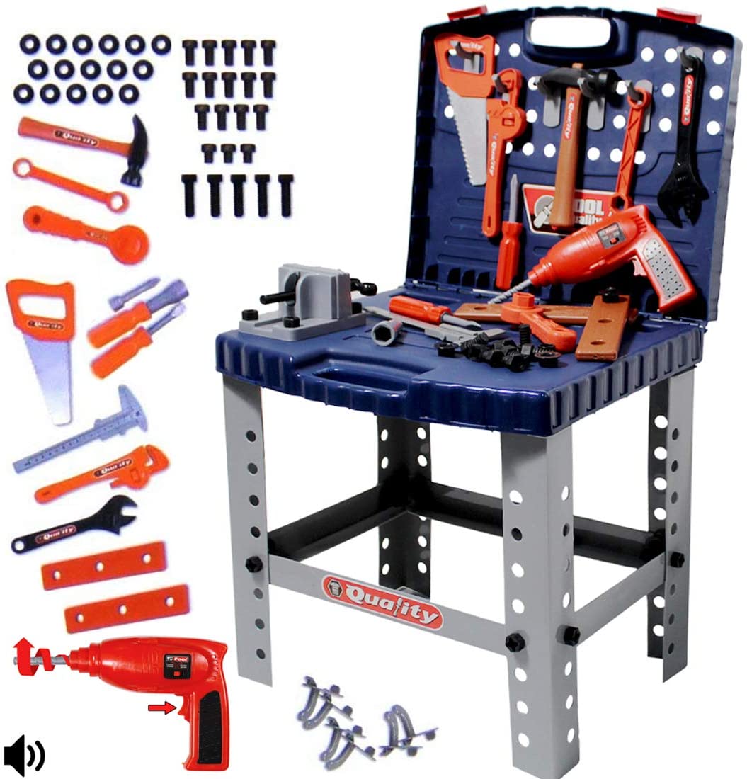 WKS-B 2-in-1 Workshop and Tools Carrycase Play Set with Fold up Design, Multiple Accessories and Electric Drill-WKS-B
