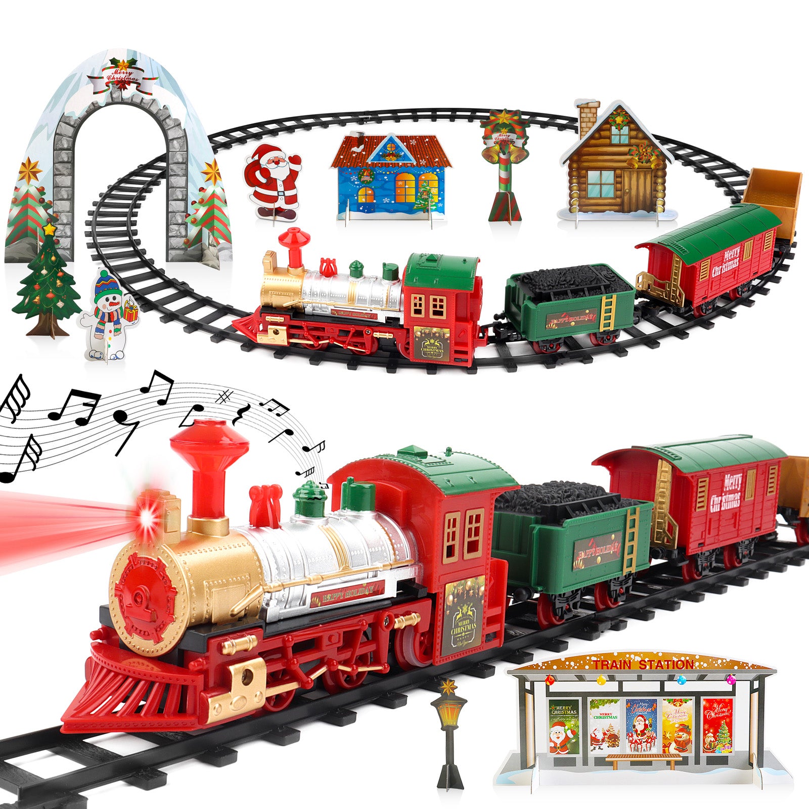 13 Piece Classic Toy Train Set for Kids with Headlight Smoke