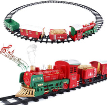 Load image into Gallery viewer, Christmas Theme Classic Train Set for Kids with Light Realistic Sounds, Smoke Effect 3 Cars carriage and Tracks For Christmas

