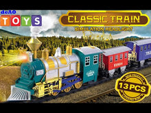 Load and play video in Gallery viewer, 13 Piece Classic Toy Train Set for Kids with Headlight Smoke Realistic Sounds 3 Car Carriage and 11 Feet Track Kids Toys Christmas Gift-XT-02
