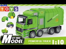 Load and play video in Gallery viewer, 1:10 Scale Friction Powered Engineering Construction Garbage Truck Vehicle Three Bins Inertial Automatic Sensor–Educational Gift for Kids-RC-RY
