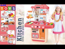 Load and play video in Gallery viewer, ‘My Little Chef’ Miniature Kitchen Play Set with 34 Accessories Induction Hob Colour Changing Toy Food Water Light Sound Features (PINK)-K3P
