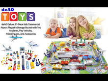 Load and play video in Gallery viewer, Deluxe 55-Piece Kids Commercial Airport Play Set in Storage Bucket with Toy Airplanes, Play Vehicles, Police Figures, and Accessories-CV2
