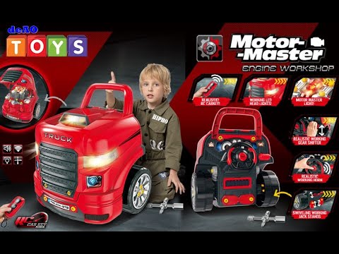Pretend Play Realistic Mechanic Take Apart Building Toy Truck with Remote Control Key with Sound and Light Functions- Red-TRCK-R