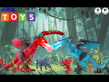 Load and play video in Gallery viewer, Remote Control Dinosaur Toy with Walking Simulated Roaring Fire Breathing Effect and Head-Shaking Functions for Kids 3 Mini Dino Figures Red-FD-R
