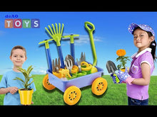 Load and play video in Gallery viewer, Pull along Kids Wagon Wheelbarrow and Gardening Tools Play Set Includes 10 Accessories and 4 Plant Pots-SW-GB
